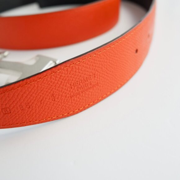 Authentic Preowned Hermes Black/ Orange Leather Martelee H Belt - 85 - Picture 6 of 14